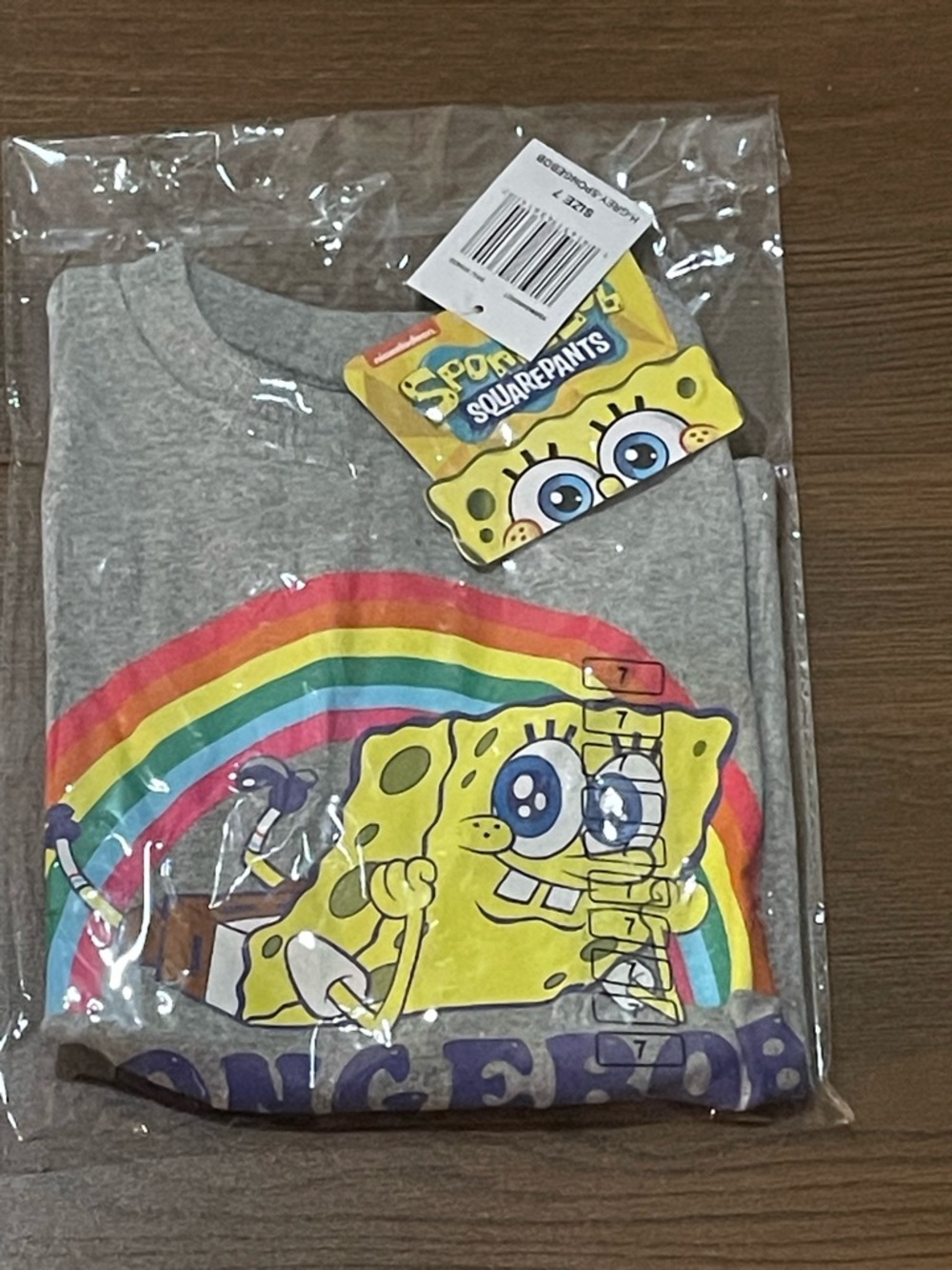 NWT size T 7 SpongeBob Squarepants Heather Gray Graphic Tee my